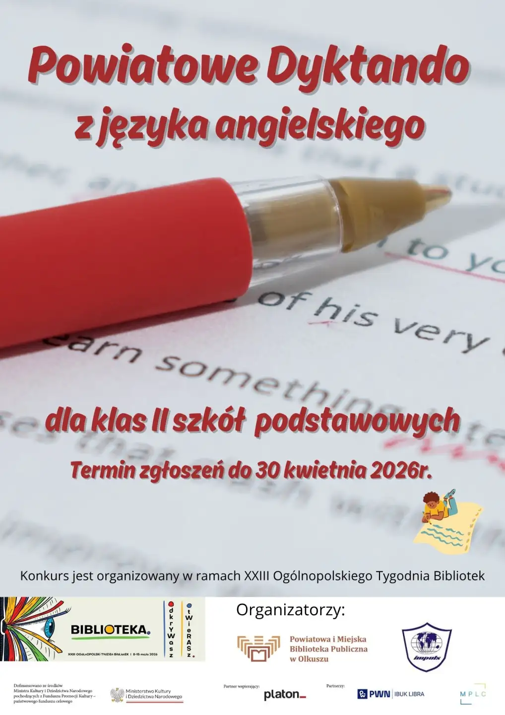 Powiatowe Dyktando z Języka Angielskiego – zapraszamy uczniów klas II