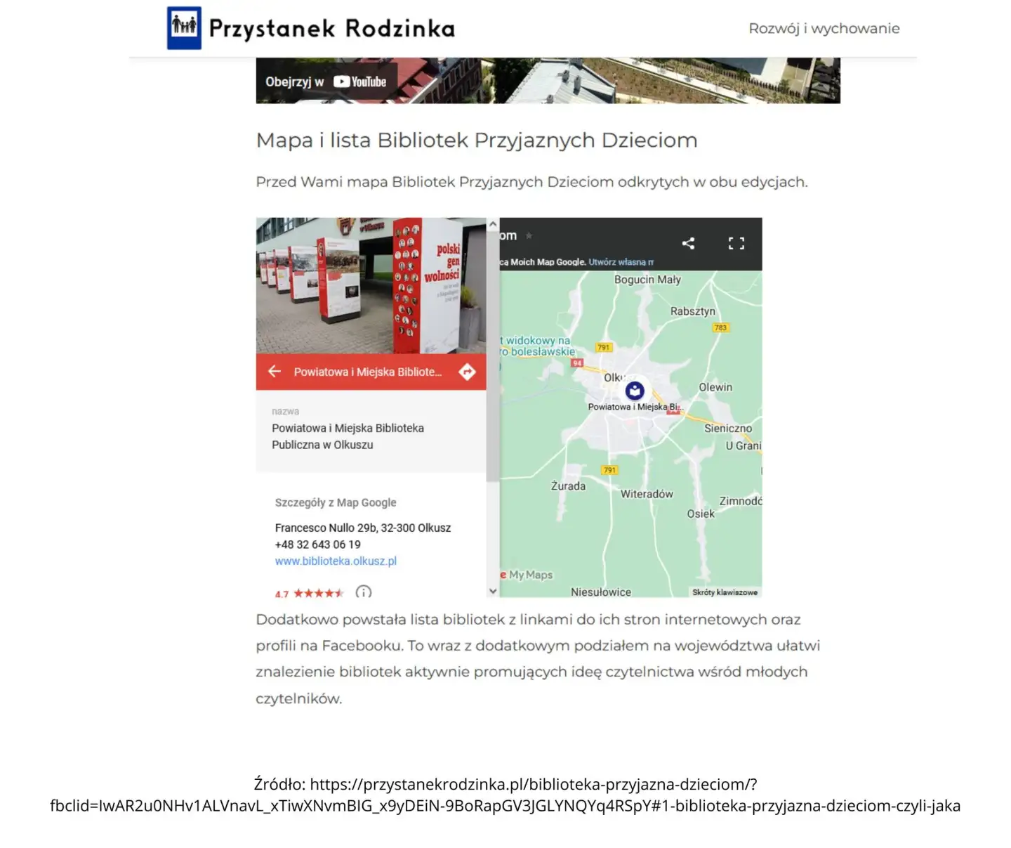OLKUSKA BIBLIOTEKA NA MAPIE BIBLIOTEK PRZYJAZNYM DZIECIOM