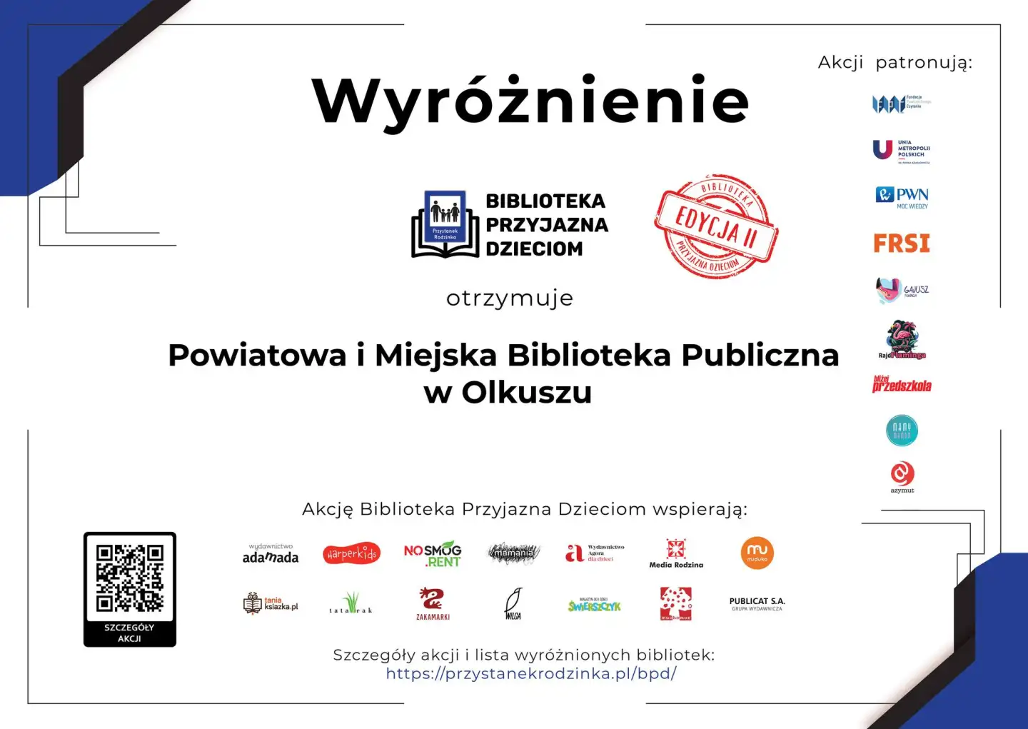 OLKUSKA BIBLIOTEKA NA MAPIE BIBLIOTEK PRZYJAZNYCH DZIECIOM